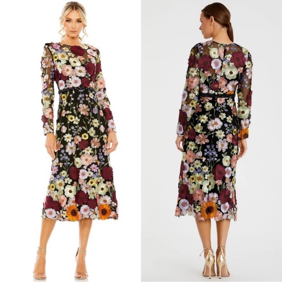 Mac Duggal 68462 High Neck Floral Embroidered A-Line Dress Size 8 NWT Black - Picture 1 of 3